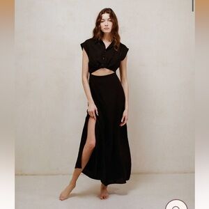 NWT A.‎ ren | Woven Linen Button Down One Side Slit Maxi Dress